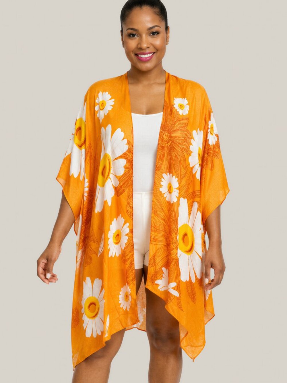NWT Orange Daisy Floral Kimono Coverup | One Size